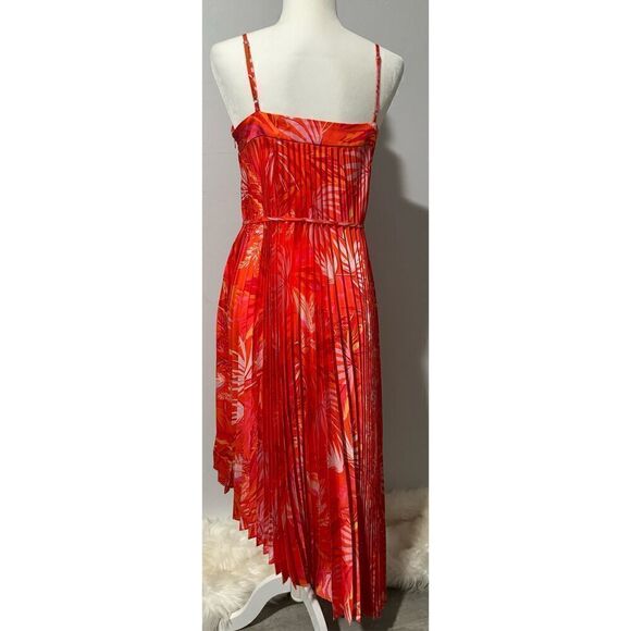 Milly Irene Tropical palm print Asymmetrical pleated accents dress 6 - Picture 2 of 12